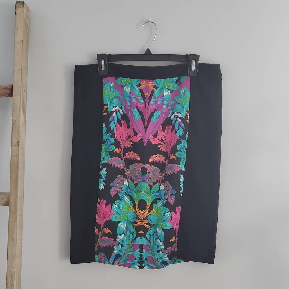 Nicole By Nicole Miller Black Floral Panel Pencil Skirt Size 14